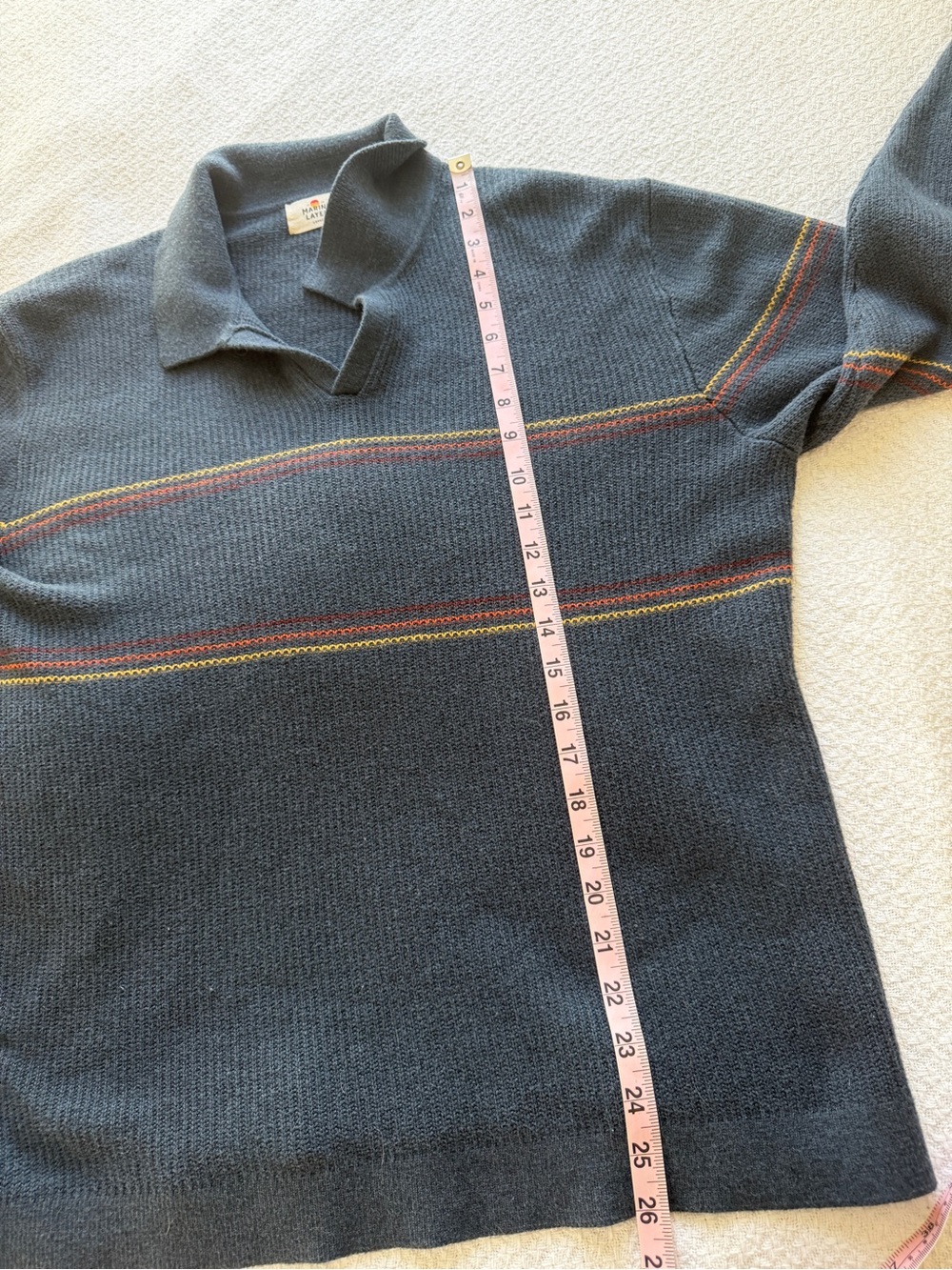 Marine Layer Liam Long Sleeve Sweater Polo Navy Sunset Stripe Large - Picture 4 of 7